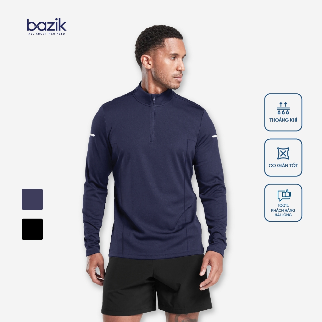 Áo Thun Dài Tay Nam Cổ Trụ 1/4 Zip BAZIK Relax Fit co giãn 4 chiều, vận động thoải mái, giữ nhiệt tốt