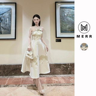 [MERR] Đầm Dự Tiệc Gấm Hai Dây Đính Đá Dáng Dài Sang Chảnh