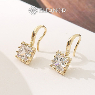 Bông tai nữ chuôi bạc 925 Eleanor Accessories khuyên tai đính đá hình vuông phụ kiện trang sức 7008