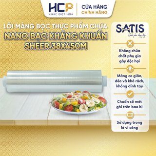 Lõi Màng Bọc Thực Phẩm PE Kháng Khuẩn 38CMx450M SATIS Phủ Nano Bạc An Toàn Cho Sức Khỏe Dùng Được Cho Lò Vi Sóng