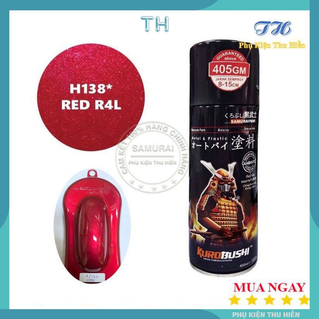 Sơn Xịt Samurai Màu Đỏ R4L - Mã H138 (400ml) (Cần Dùng Với Nền Màu Bạc)
