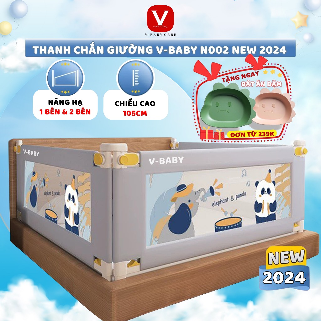 Thanh chắn giường 2024 V-BABY N1S & N1 Nâng Hạ 1 Bên & N002 & N3 Cao Cấp - 1 thanh 1 mặt