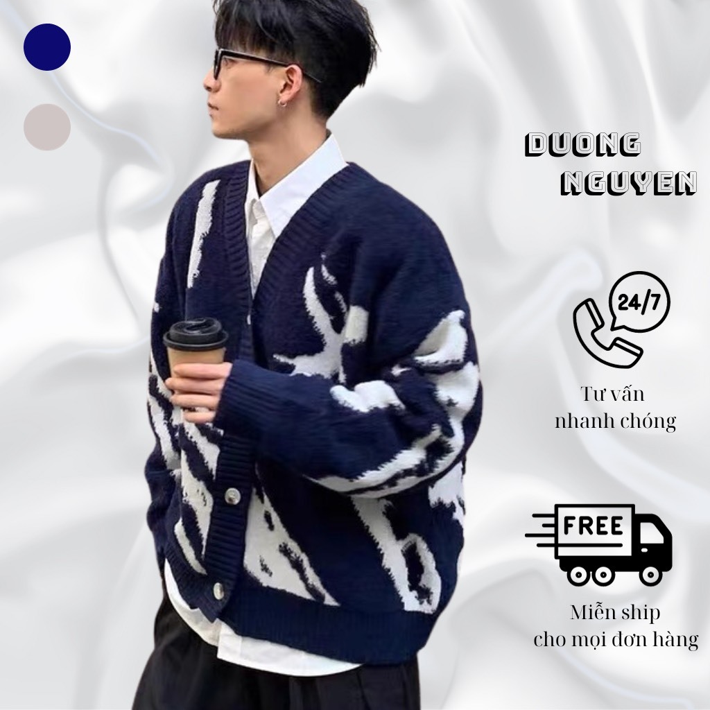 (Có sẵn) Áo khoác len lông nam, cardigan form rộng dài tay chất len mềm dày dặn phong cách hàn quốc