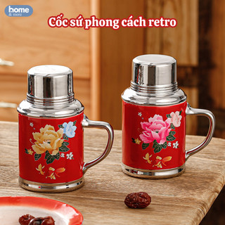 Cốc Uống Nước Bằng Sứ Có Nắp Phong Cách Retro Hoài Cổ Độc Đáo Dung Tích 460ml.