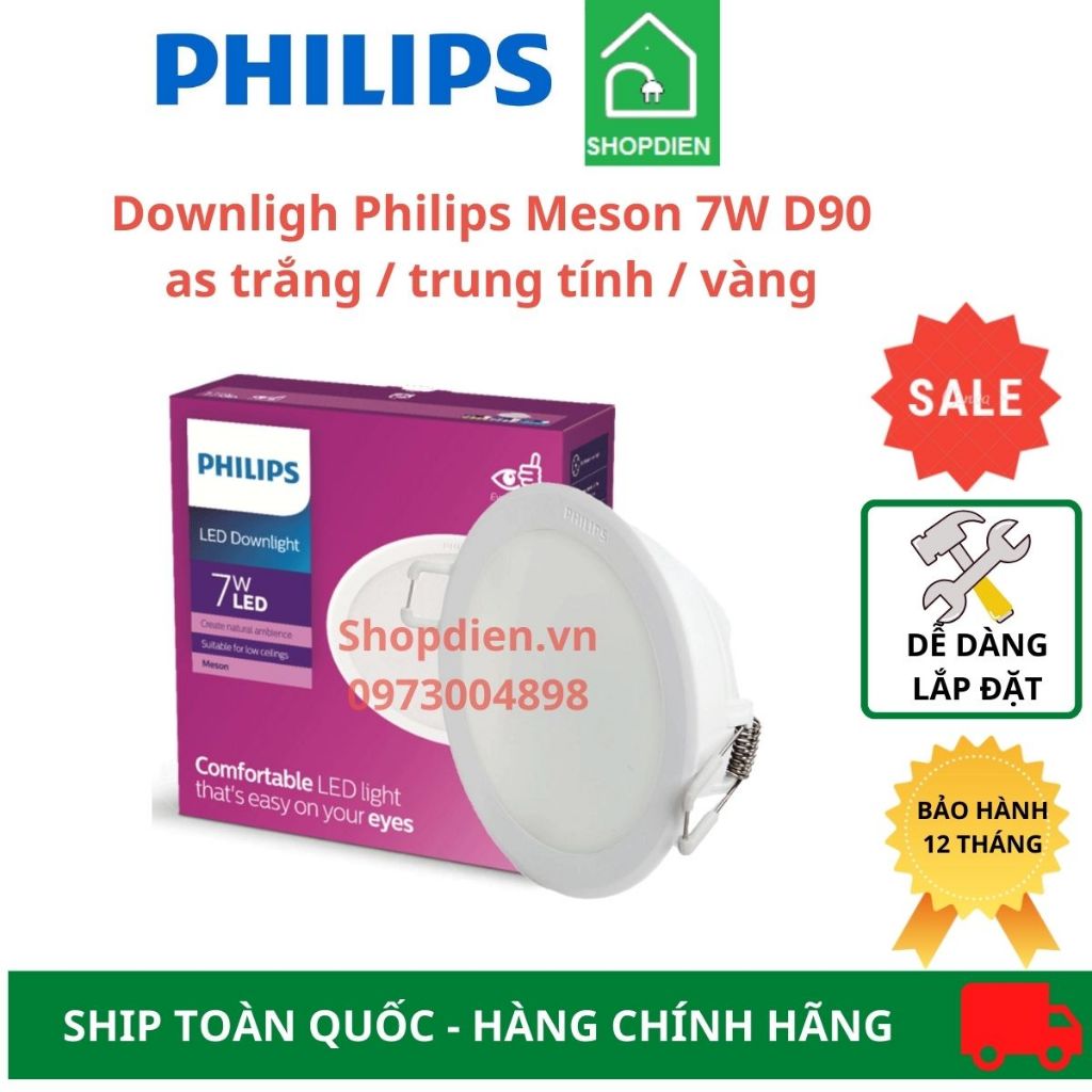  Đèn downlight âm trần Philips 7W D90 59445 MESON 090 7W