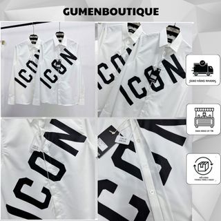  Áo Sơ Mi Nam DSQ In Chữ ICON Chéo Mặt Trước - Áo Sơ Mi Nam In Chữ Kiểu Áo Giấu Cúc 