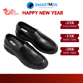 Giày lười tăng chiều cao da bò cao cấp smartmen lux-k02 đen