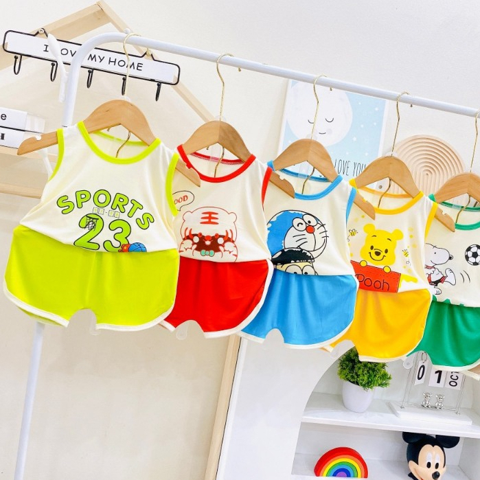 Bộ ba lỗ Minky Mom 7 - 17kg. Đồ Bộ thun lạnh mềm mát, co giãn tốt, may rộng rãi, in hình đẹp dễ thương- MS100