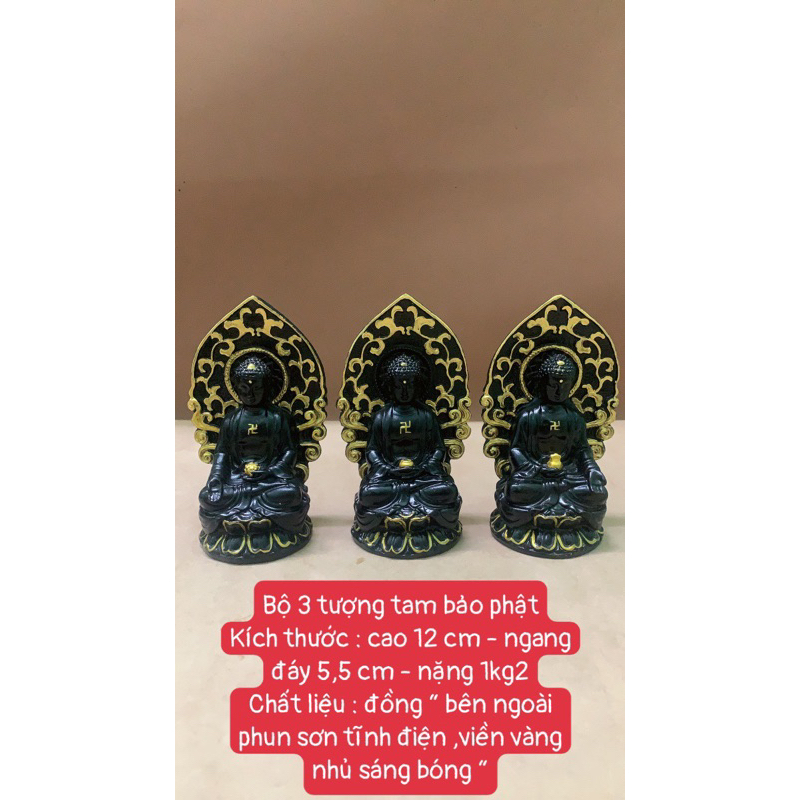 Bộ tượng đồng Tam bảo phật cao 12 cm