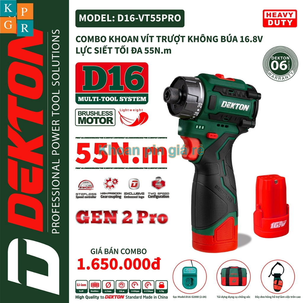 [KPGR] Máy bắn vít trượt pin 14V Dekton D16-VT55PRO 55Nm