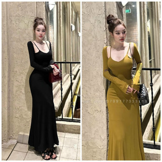 Đầm body nữ 2 dây, váy đầm nữ dáng dài tôn dáng đầm dự tiệc đi chơi sang chảnh minion d116