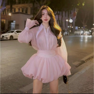 váy phối sơ my tay xoè váy phối sơ mi tay hồ lô tiểu thư bánh bèo