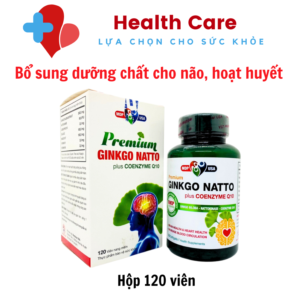 Premium Ginkgo Natto Plus With Coenzyme Q10 tăng tuần hoàn não - Chai 120 viên