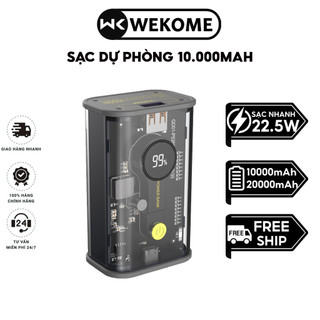 Sạc dự phòng 10000mAh Trong Suốt WEKOME WP-333 Công Nghệ Sạc Nhanh QC 22.5W + PD 20W Cho IP-SamSung-XiaoMi