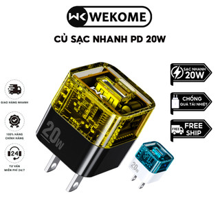 Củ sạc nhanh 20W trong suốt Wekome WP-U149 2 cổng USB+Type-C cốc siêu nhỏ gọn siêu bền
