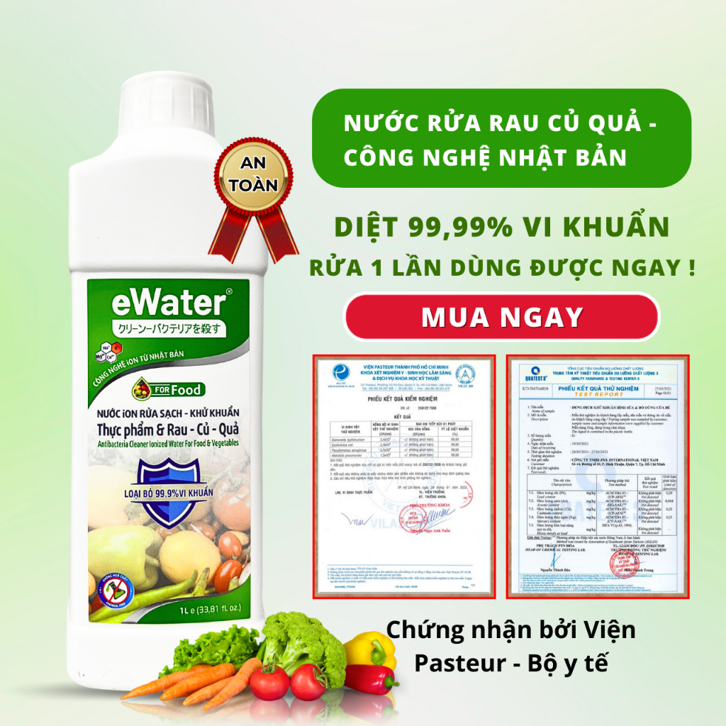 Nước Rửa Rau Củ Quả Trái Cây Ewater Công Nghệ Nhật Bản Ngâm Rửa Thực Phẩm Khử Khuẩn Không Hóa Chất