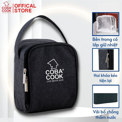 Túi đựng hộp cơm hình vuông logo COBA'COOK- Giấy bạc giữ nhiệt và 2 khóa kéo tiện dụng-CBS