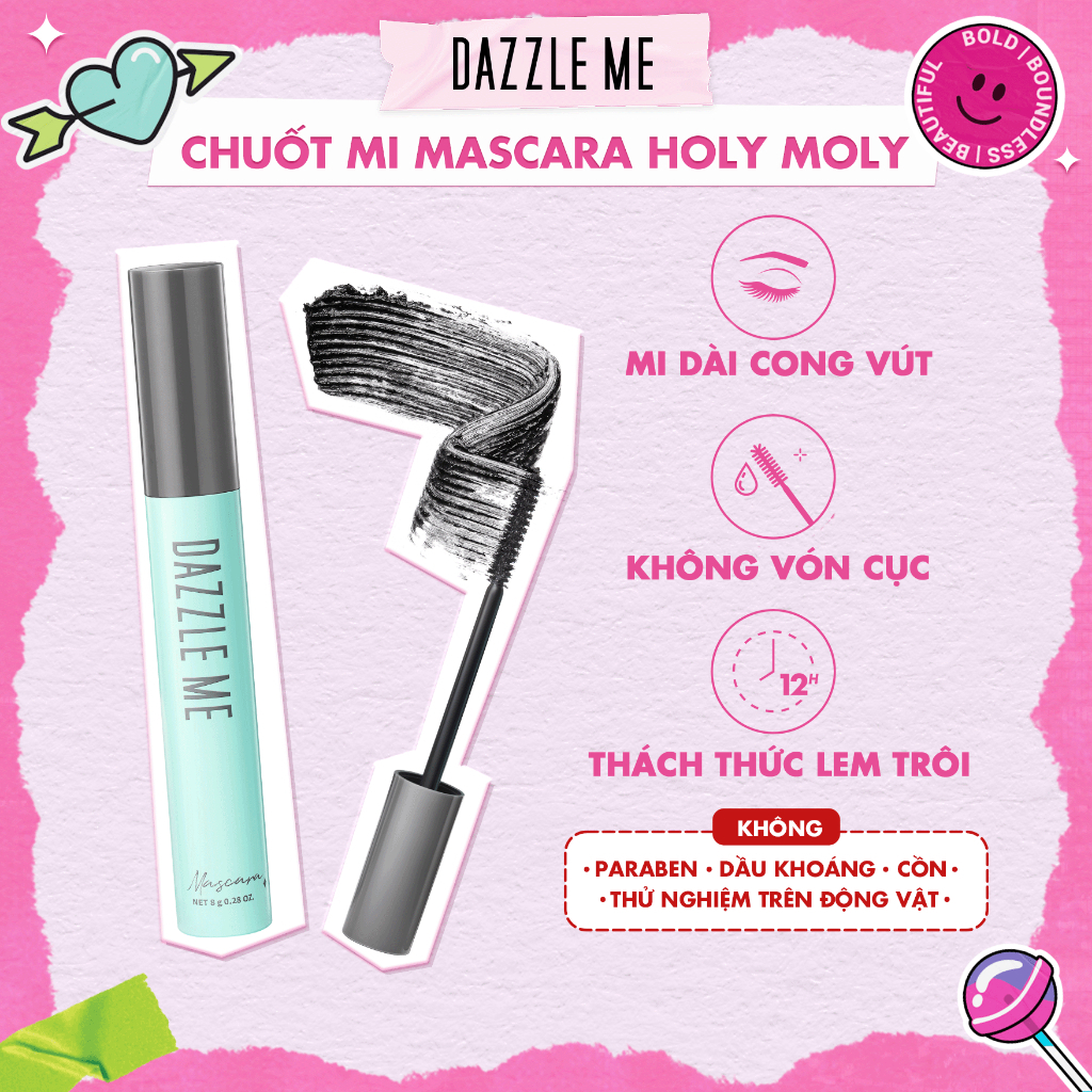 Mascara DAZZLE ME Chuốt Mi Dưỡng Dài Và Cong Mi Tự Nhiên Chống Thấm Nước Chống Nhòe Lâu Trôi 8g DZM-