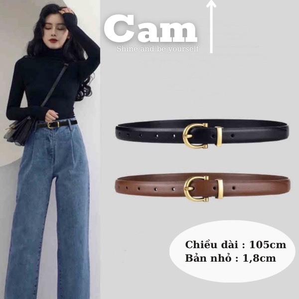 Thắt lưng nữ dây nịt đai váy da bản nhỏ  dày chữ c mặt đồng  nữ kiểu Hàn Quốc Camcamvintage