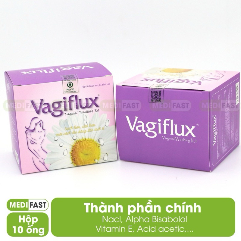 Bình rửa âm đạo Vagiflux 1 bình xịt và 10 ống dung dịch, dung dịch vệ sinh rửa phụ khoa sâu