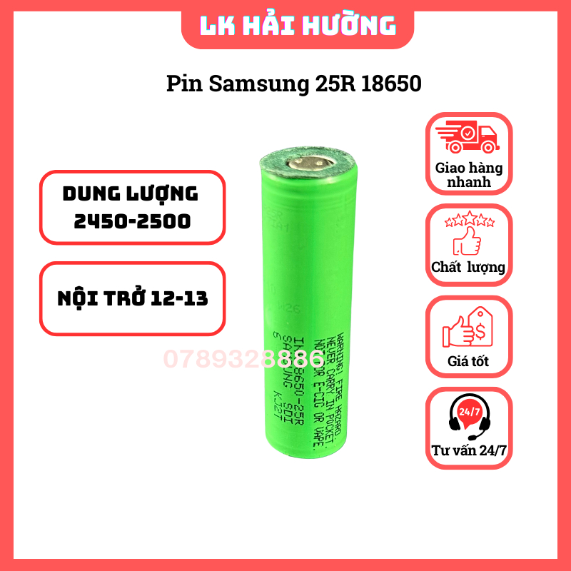 Pin Samsung 25R 18650 tháo khối mới 99%