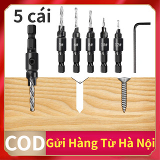 Bộ 5 mũi khoan âm vít gỗ chuôi lục giác Yushan - Mũi khoan 2 tầng - Mũi khoan doa lỗ