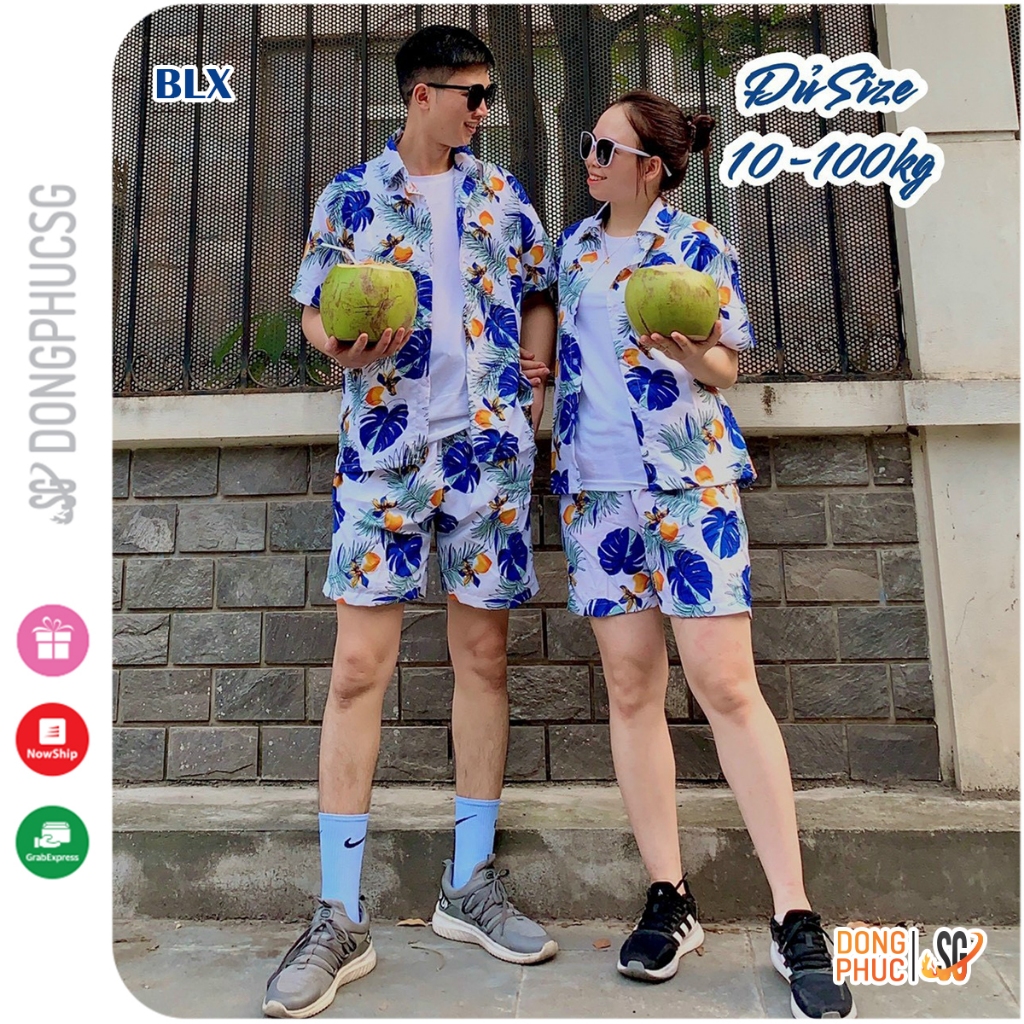 Bộ đồ đi biển mẫu cây dừa cho nam nữ cặp đôi gia đình hội nhóm gồm áo và quần có size bé trai gái