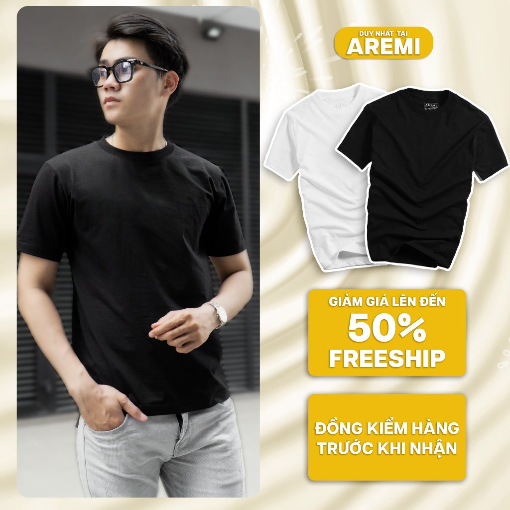 Áo thun cổ tròn T-shirt tay ngắn chính hãng AREMI, vải cotton 4 chiều co giãn dày dặn chuẩn form suông dành cho nam nữ