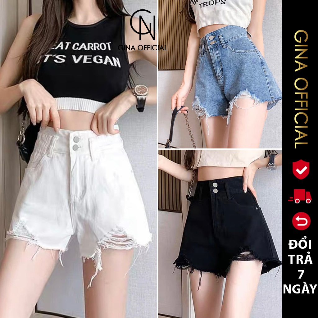 Quần Short Jeans Bò rách nữ Cạp Cao Ống Rộng Avocado chất jean, Quần Bò ngắn lưng cao Nữ Rách Nhẹ cạ