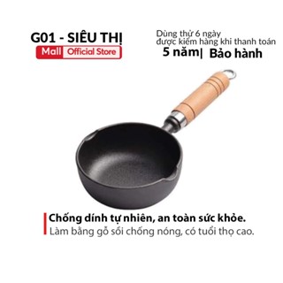 Chảo gang nhỏ mini sâu lòng, chảo quánh gang chống dính có tay cầm gỗ dùng bếp từ, bếp gas, bếp điện