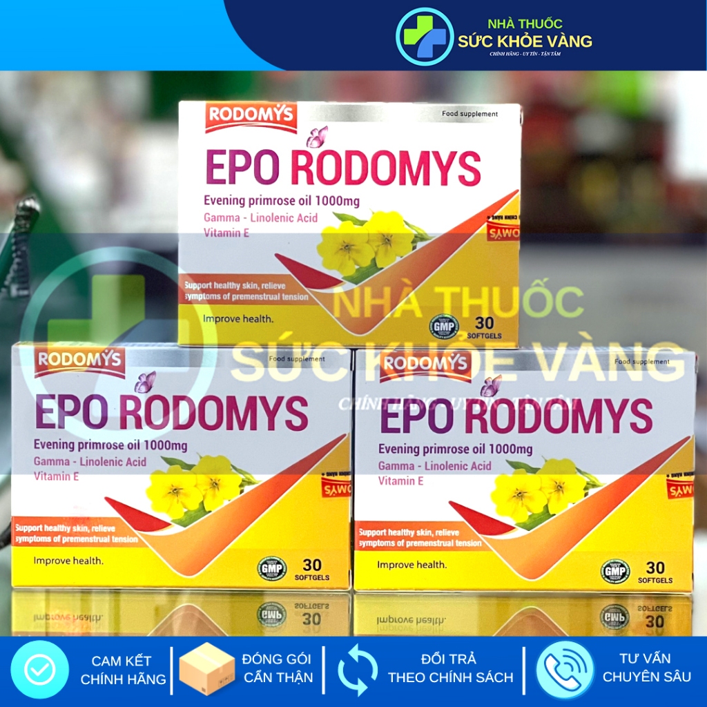 EPO RODOMYS - Hỗ Trợ Giảm Các Vấn Đề Tiền Kinh Nguyệt (Cáu Gắt, Lo Lắng, Mệt Mỏi), Hỗ Trợ Đẹp Da (Hộp 30 viên)