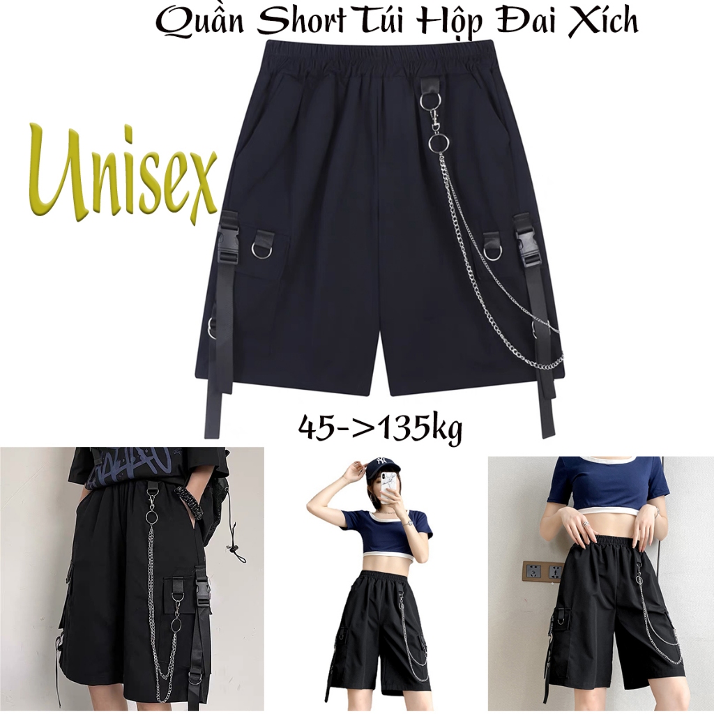 Quần Short UNISEX Nam Nữ Có Bigsize ,Túi Hộp DÂY XÍCH đai Menswear