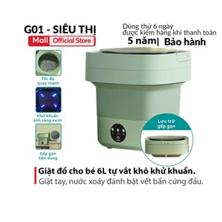 Máy giặt mini gấp gọn giặt đồ lót tất vớ đồ cho bé dung tích 6L tự vắt khô khử khuẩn công nghệ mới