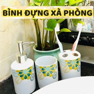 Bình chai đựng xà phòng bằng gốm sứ trang trí nhà tắm gồm 4 món