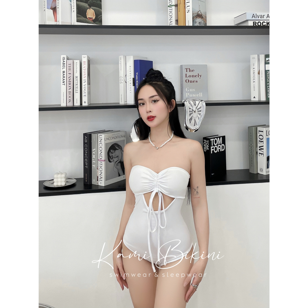 Bikini 1 mảnh đi biển cup ngực dây rút sẵn đệm mút. Đồ bơi liền thân che khuyết điểm chất thun lạnh co giãn <55kg - M10 | BigBuy360 - bigbuy360.vn