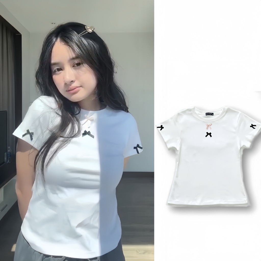Áo thun đính nơ BUN222 form ôm body cho nữ, baby tee đủ màu chất cotton co giãn thoải mái | BigBuy360 - bigbuy360.vn