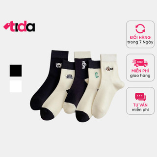 Tất đen trắng The Floor gấu TIDA OFFICIAL dày dặn, co giãn tốt, trẻ trung năng động mùa thu đông TV03