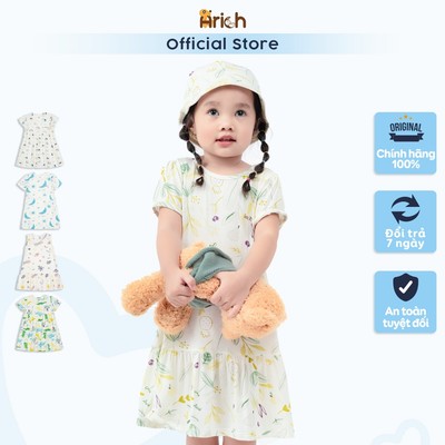 Váy cho bé gái arich -vải sợi tre petit in họa tiết cao cấp  siêu mềm mát- size(12 tháng đến 6 tuổi)