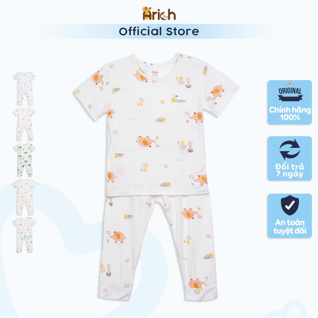 Bộ áo cộc quần dài  Astar -vải cotton rayon hoạ tiết co giãn, mềm, thoáng cho bé trai, bé gái -size 9 tháng đến 5 tuổi