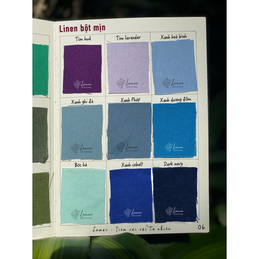 Vải linen bột khổ 1.4m - Bảng màu Tiệm tự chụp. Lamoc - Tiệm vải sợi tự nhiên