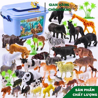  Bộ mô hình động vật 58 chi tiết, thú rừng hoang dã, khu rừng động vật kèm hộp đựng to