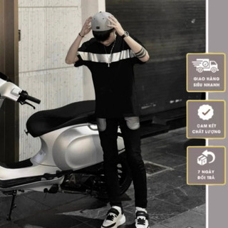 Áo phông nam nữ Premium Cotton Dolce Level thêu vạch bạc ngang thân cổ bo dày dặn logo viền, Áo Phông Nam Dol.ce HOT2024