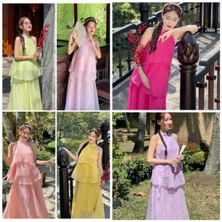 Set yếm phối màu tơ gãy + chân váy xoè