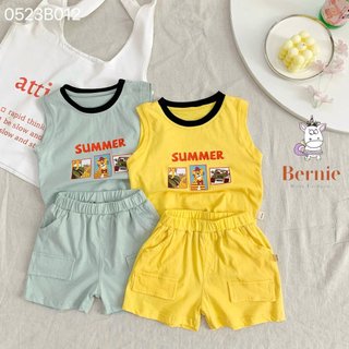 Bộ ba lỗ cotton in hoạ tiết cho bé, bộ thun ba lỗ chất liệu cotton thoáng mát cho bé Bernie