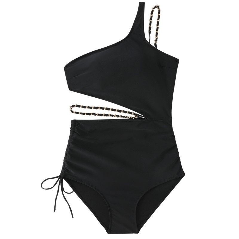 Bikini đồ bô 1 mảnh liền thân nữ khoét eo phối dây xích kiểu dáng body suit cạp cao che bu g rút dây hông | BigBuy360 - bigbuy360.vn