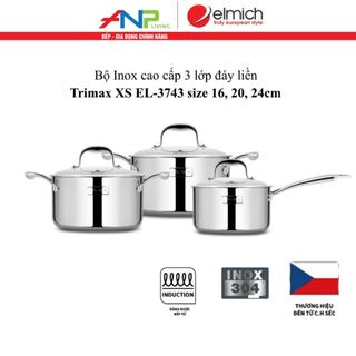 Bộ Nồi ELMICH Tri-Max XS EL-3743 (Chất liệu Inox 304, Cấu Tạo 3 Lớp Đáy Liền Size16, 20, 24cm)