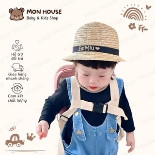 Mũ cói thêu tên cho bé theo yêu cầu phong cách hàn quốc - nón đi biển đi học