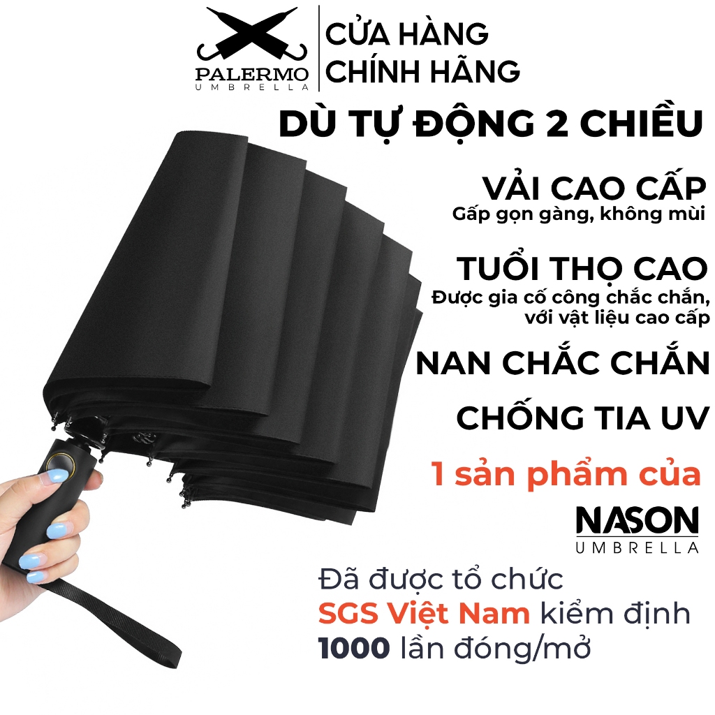 Dù che nắng cao cấp Palermo tự động 2 chiều đóng mở, 8 nan chắc chắn, chống nước, chống tia UV - Một sản phẩm của Nason