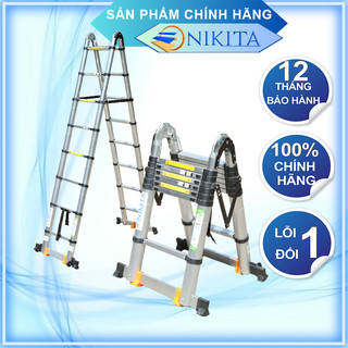 Thang nhôm rút đôi có bánh xe đẩy, cao 8M, Rút gọn tiện lợi, Nhôm bền, nhẹ, không rỉ -Bảo hành hãng 12T