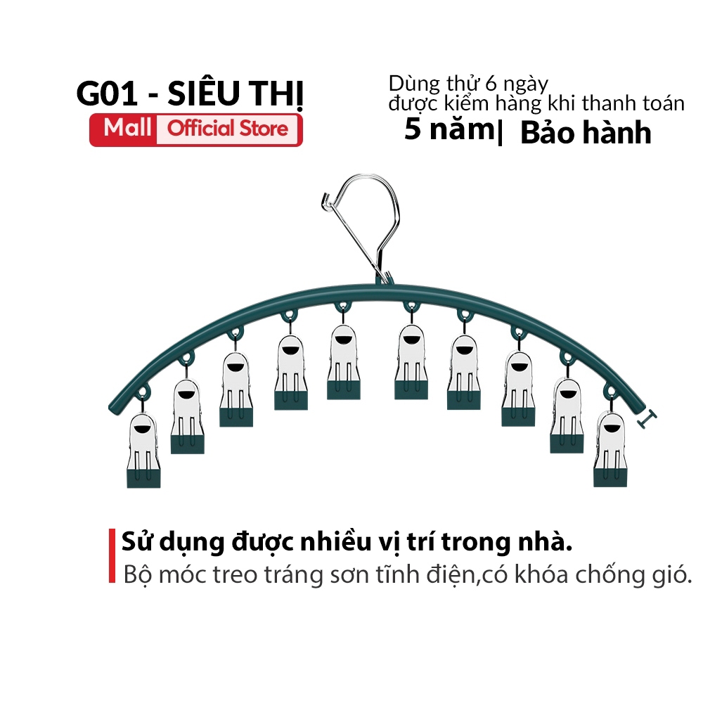 Móc treo quần áo, móc kẹp treo đồ lót, tất G01 phơi đồ đa năng, gấp gọn, siêu tiện dụng 10 kẹp bằng inox
